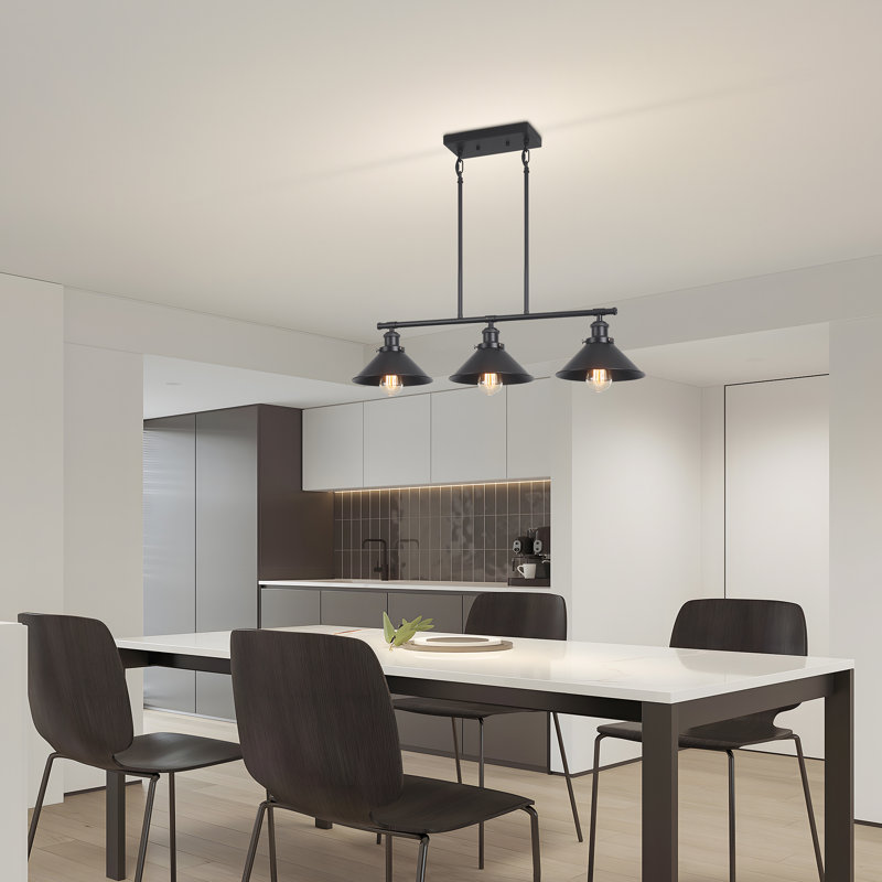 3 - Light Matte Black Industrial pendant Lights Kitchen Island Light