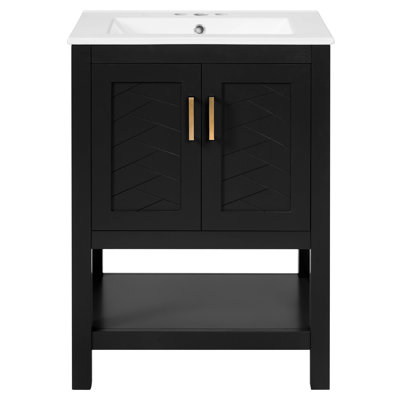 24" Modern Bathroom Vanity with Elegant Twill Design & Soft-Close Hinges, Bathroom Cabinet with Back Open Structure, Adjustable Shelf