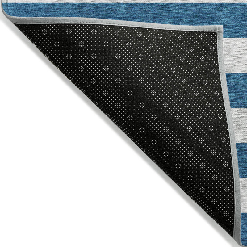 2' X 3' Navy Blue Striped Washable Non Skid Indoor Outdoor Area Rug
