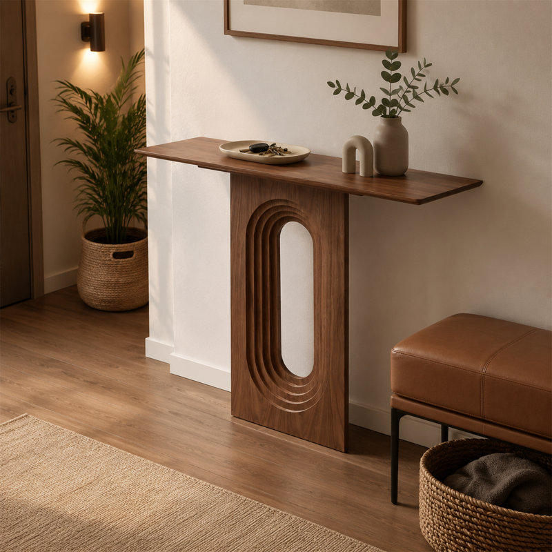 Console de 47,24 po avec console moderne à boucle, canapé de vestibule étroit, noyer, Noyer