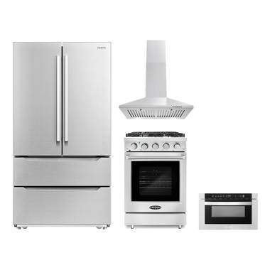 Unique Appliances 3 Piece Kitchen Appliance Package with Bottom Freezer  Refrigerator , 30'' Electric Freestanding Range , and Under Cabinet Range  Hood