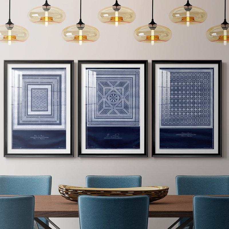 Indigo Tile IV - Impression encadrée sur mesure de qualité supérieure mate - 3 pièces