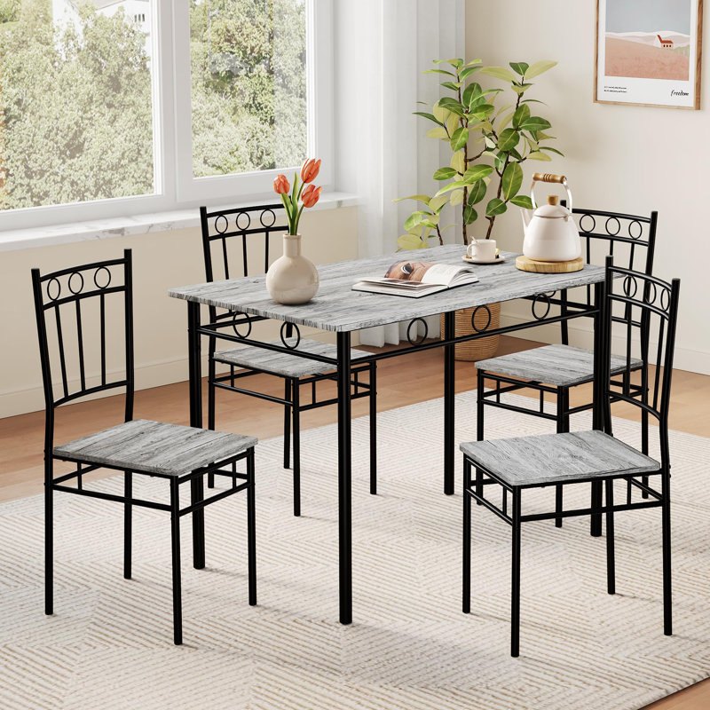 Rectangular Kitchen Dining Table Set With 4 Chairs, Gray