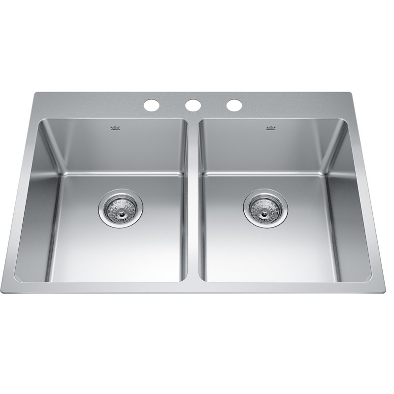 Brookmore 31 " L Drop-In Double Bowl Stainless Steel Kitchen Sink, 3 hole