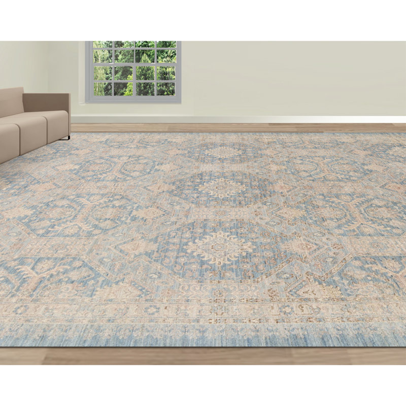 High-Quality Hand-Knotted Light Blue/Beige Area Rug