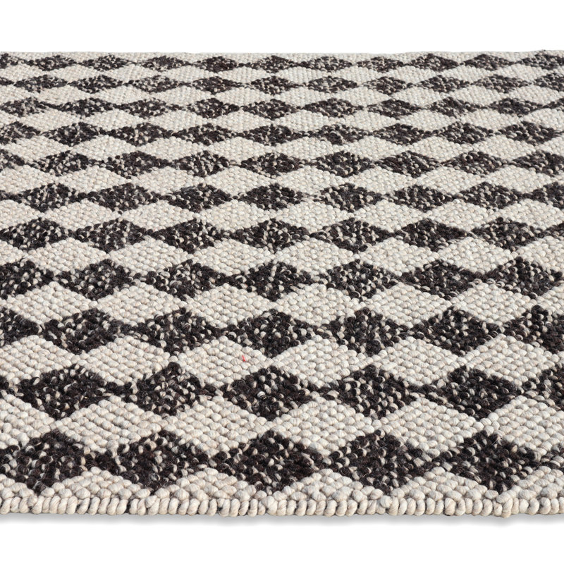 Bubble Argyle Loop Pile Weave Ivory/Charcoal Wool Area Rug By Tufty Home, Rectangle 5' x 8'