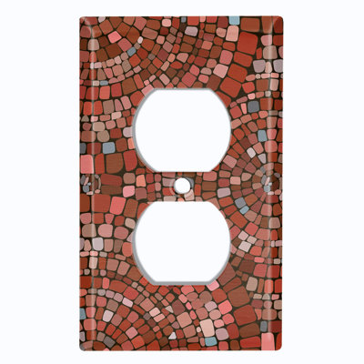 Metal Light Switch Plate Cover; US Standard Size 4 Gang Toggle - Printed Image of Red Mosaic Tile Pattern