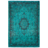Overdyed Hand-Knotted Wool Modern-Contemporary Green Area Rug 4' 7" x 6' 10"