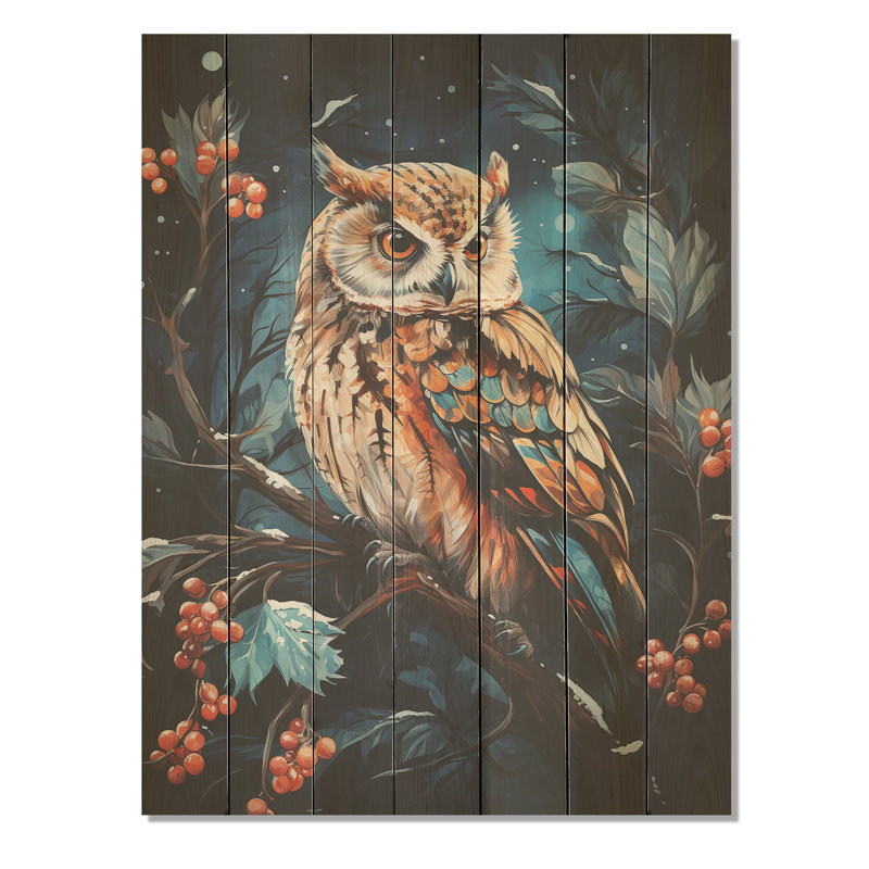 Starry Night Owl Guardian I - Hibou animal sur bois, H 44 po x l 34 po
