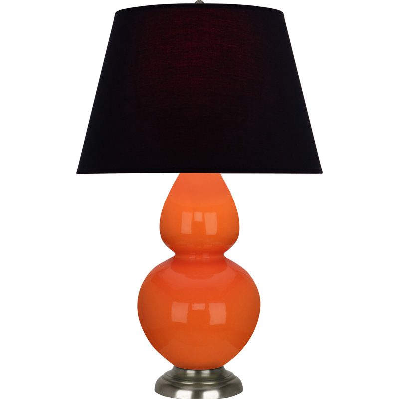 Lampe de table double gourde en céramique, Noir / Rouge, Citrouille vernie / argent antique, Argent argent