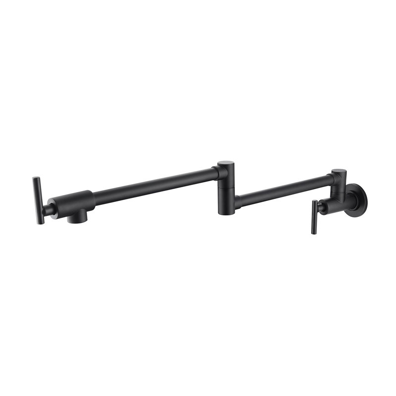 Wall Mount Kitchen Pot Filler Faucet, Matte Black Finish, Brass Build, 360 Rotation And Folding, Double Handles For Precise Water Flow Drip- Operation, Surface Treated Corrosion Mounted Brass, &