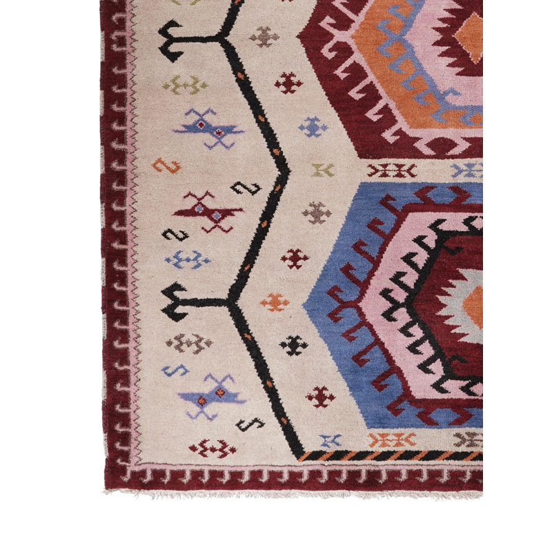 Tapis d'intérieur multicolore fait à la main en soie et laine, Rectangle 6 pi x 9 pi