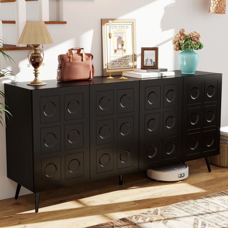 63" W Sideboard Cabinet with Adjustable Shelves and 4 Door, Black