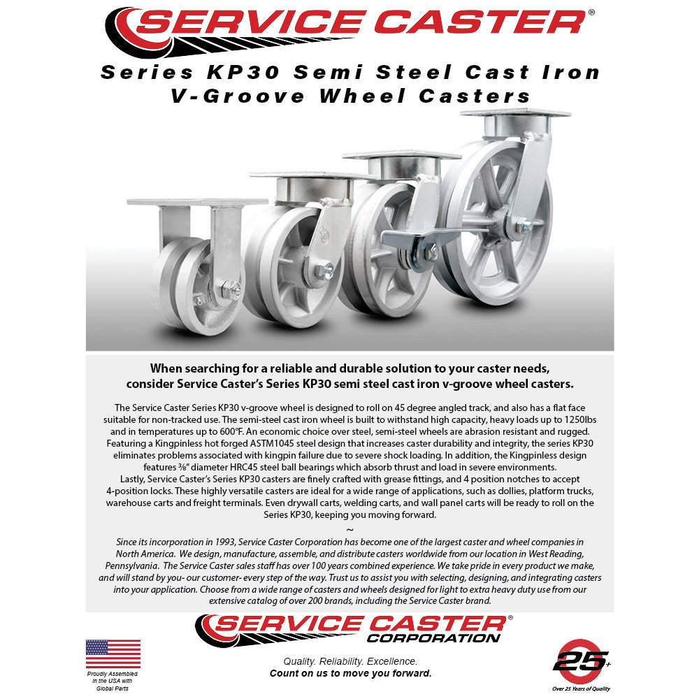 Service Caster 4 inch Kingpinless V Groove Semi Steel Poly Wheel Swivel Caster with Swivel Lock