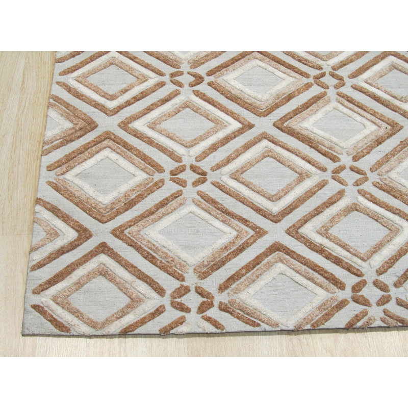 Wool Geometric Area Rug, Ivory/Tan/Beige