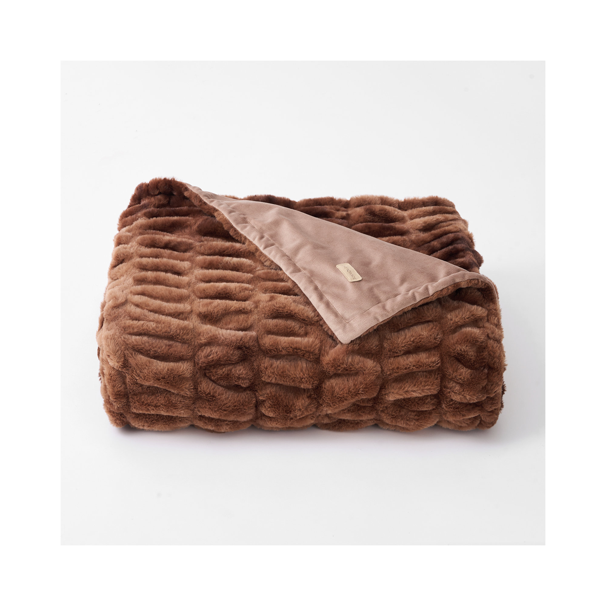 Ruched Bubble Faux Fur Throw Blanket, 60" W x 80" L, Clay