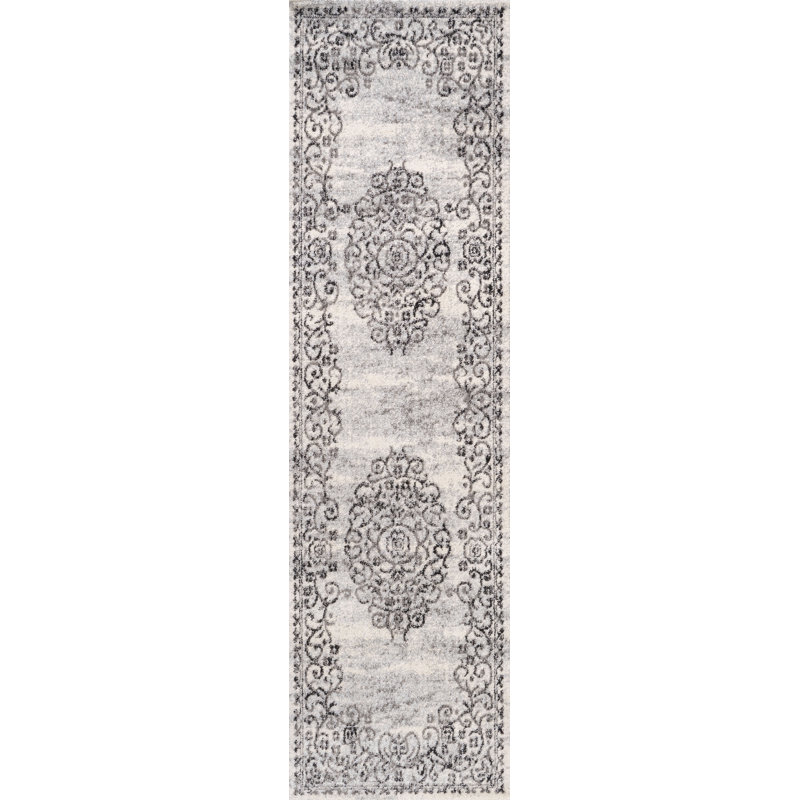 Shellenbarger Filigree Medallion Dark Gray/Cream Rug, Runner 2'3" x 8'