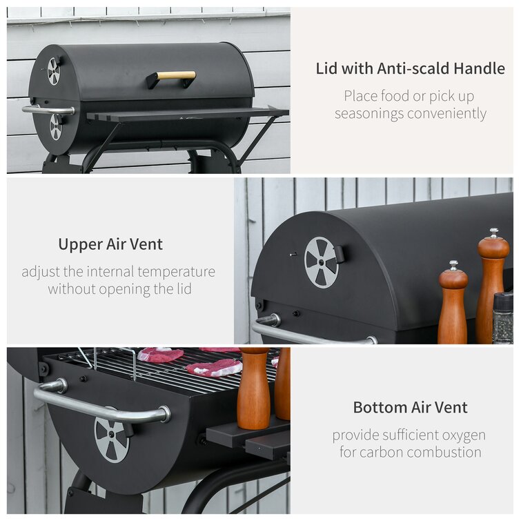 Outsunny 20 Folding Outdoor Charcoal BBQ Grill with Non-Stick Pan and Good Air Ventilation