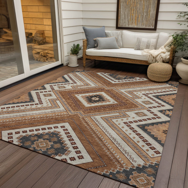 Copper and Beige Rectangular Washable Synthetic Area Rug 8' x 10'