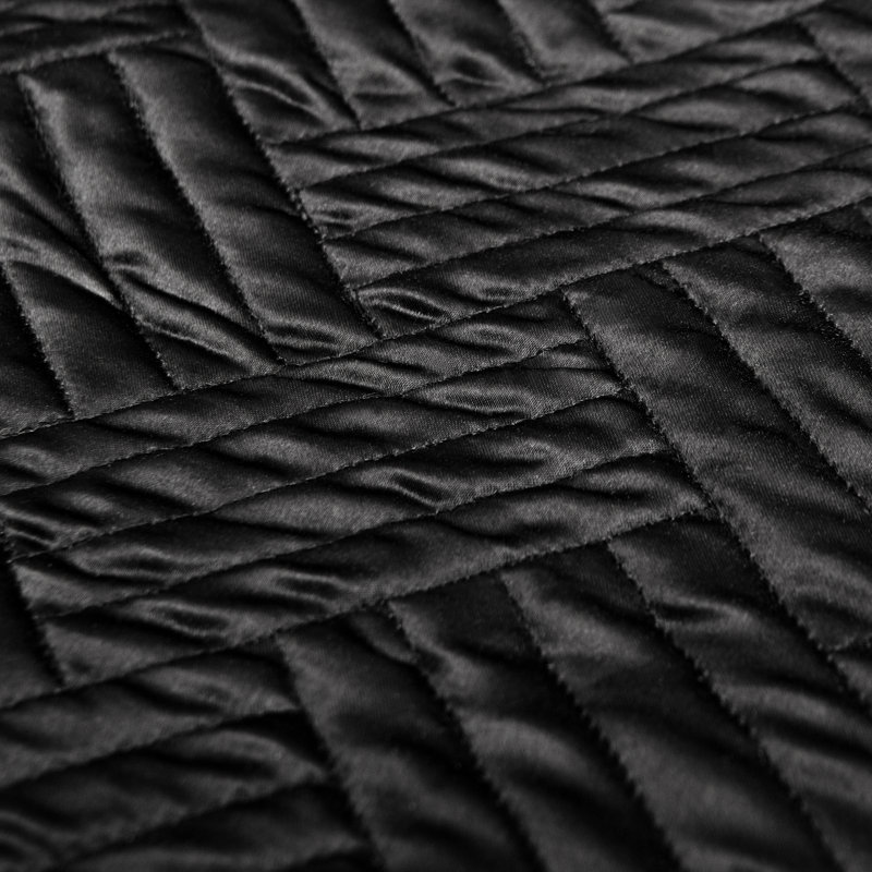 3 Pieces Quilt Set, Silk Satin Geometric Pattern Quilted Coverlet Set (1 Quilt, 2 Pillow Shams) - NTBAY, King, Black