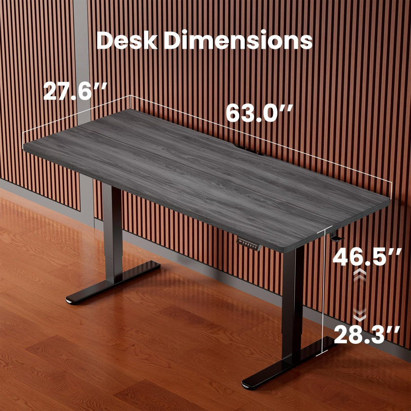 Arnfred 63” W Height Adjustable Rectangle Standing Desk, Gray/Black, 63*28