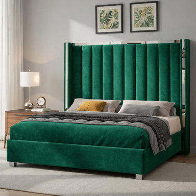 Gerasim Bed Frame with 58" Tall Headboard, Velvet Upholstered Platform Bed