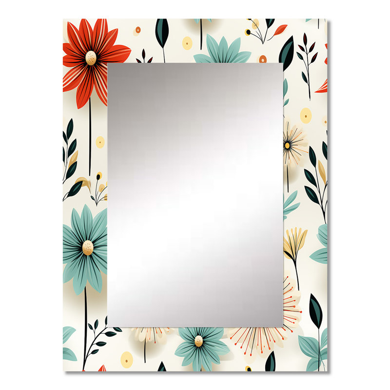 Andranique beige harmonie côtière motif floral - miroir mural floral, miroir décoratif floral, impression d'art en métal