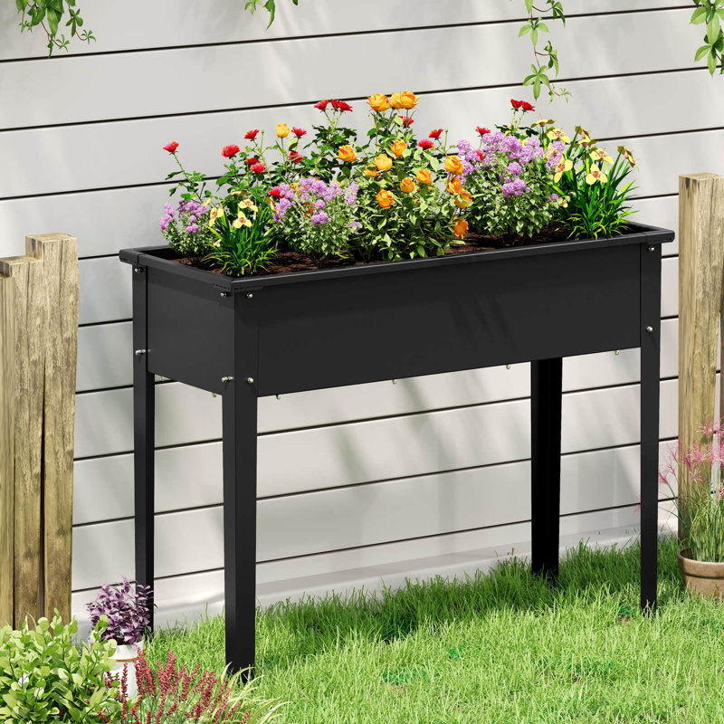 Raised Garden Bed Elevated Metal Planter Box With Legs Drainage Holes Gardening Box, 32" H x 40" W x 16" D