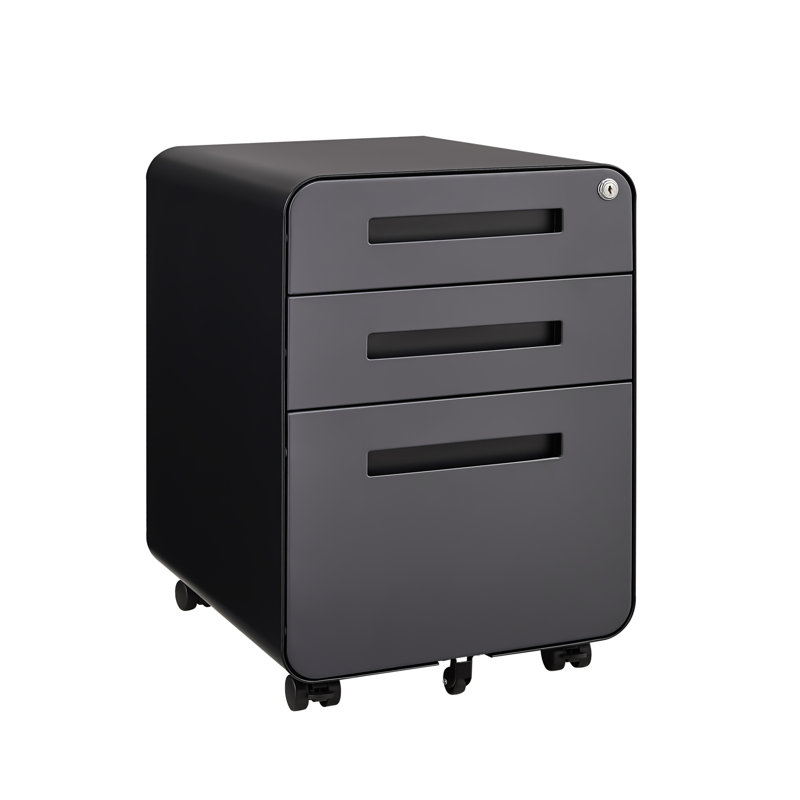 Simple Style 3 Drawer Mobile Filing Cabinet, Cold - 5 Wheel Design To Tipping, Lockable With 2 Keys, Removable Pencil Tray, Hanging Bar For Different File Sizes, Fits Under
