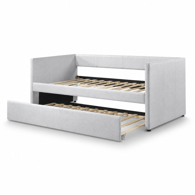 Nestlecove Upholstered Daybed With Pullout Trundle, Light Gray