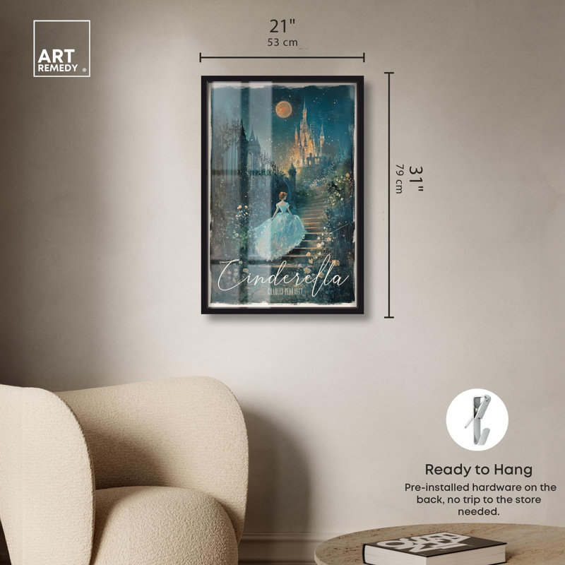 «Classic Cinderella Shadowbox Print Classic Book Art» par Art Remedy, H 31 po x l 21 po, Noir