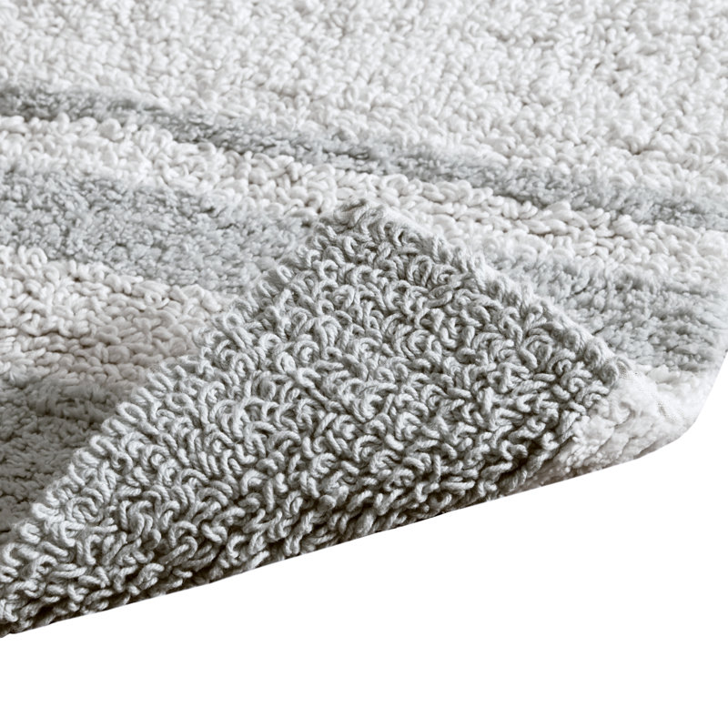 Gray and White Cotton Reversible Bath Rug