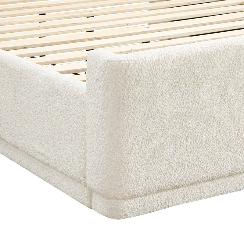 Élégant grand lit plateforme 1pc avec tête de lit à oreilles et contreplaqué durable, Beige