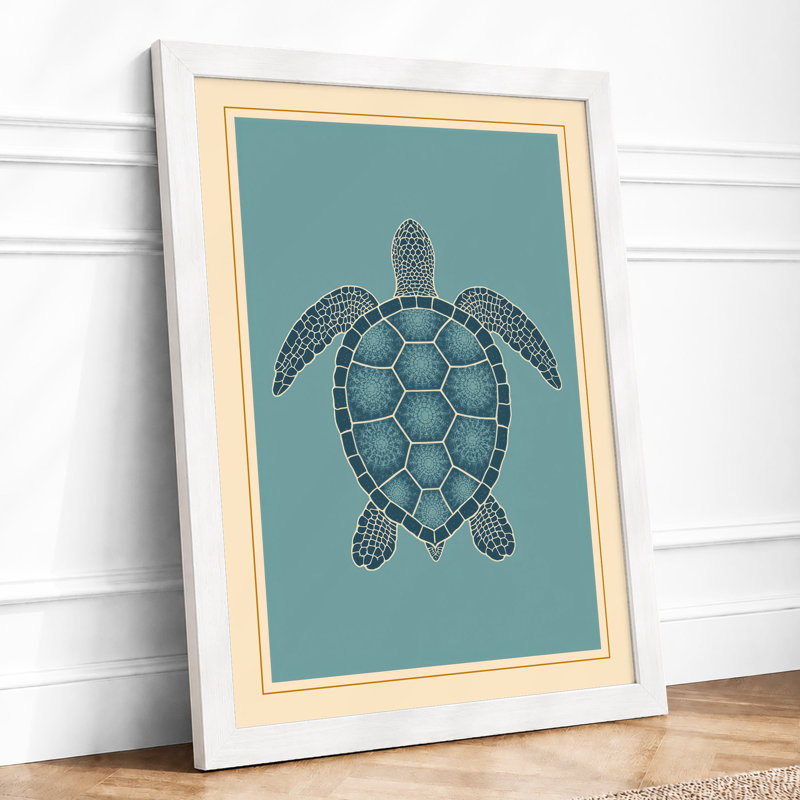 Drifting Turtle Coastal - Framed Print, A2 - 59.4 x 42.0 cm, White