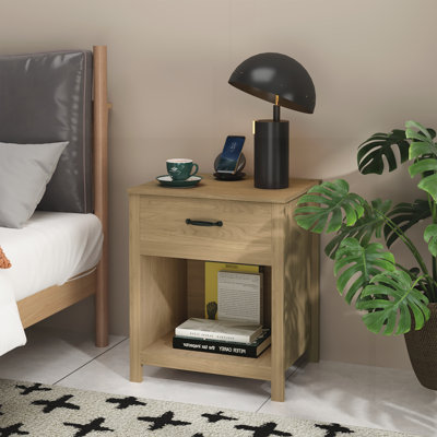 Table de chevet en bois avec tiroir et tablette ouverte, table de chevet moderne avec rangement