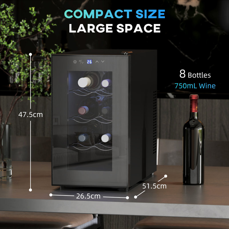 Deakyne Mini Table Top Wine Fridge Quiet Under Counter 8 Bottle 17L 8-18℃