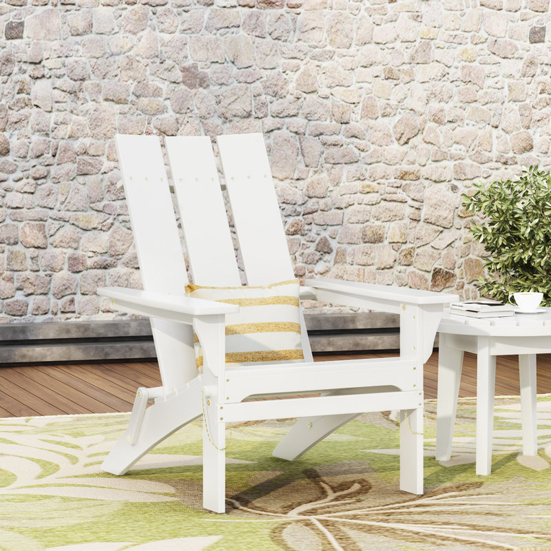  Foldable Outdoor Lounge Chair, Weather-Resistant Patio Seating with Classic Slatted Backrest, White, White