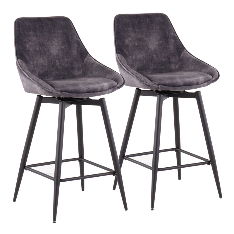 Lakyia Swivel Upholstered Counter Stool with Metal Frame, Dark Gray