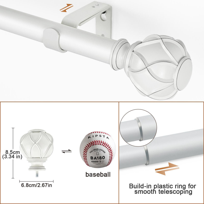 Tringle à rideaux simple ajustable Derra, 36" - 72", Blanc