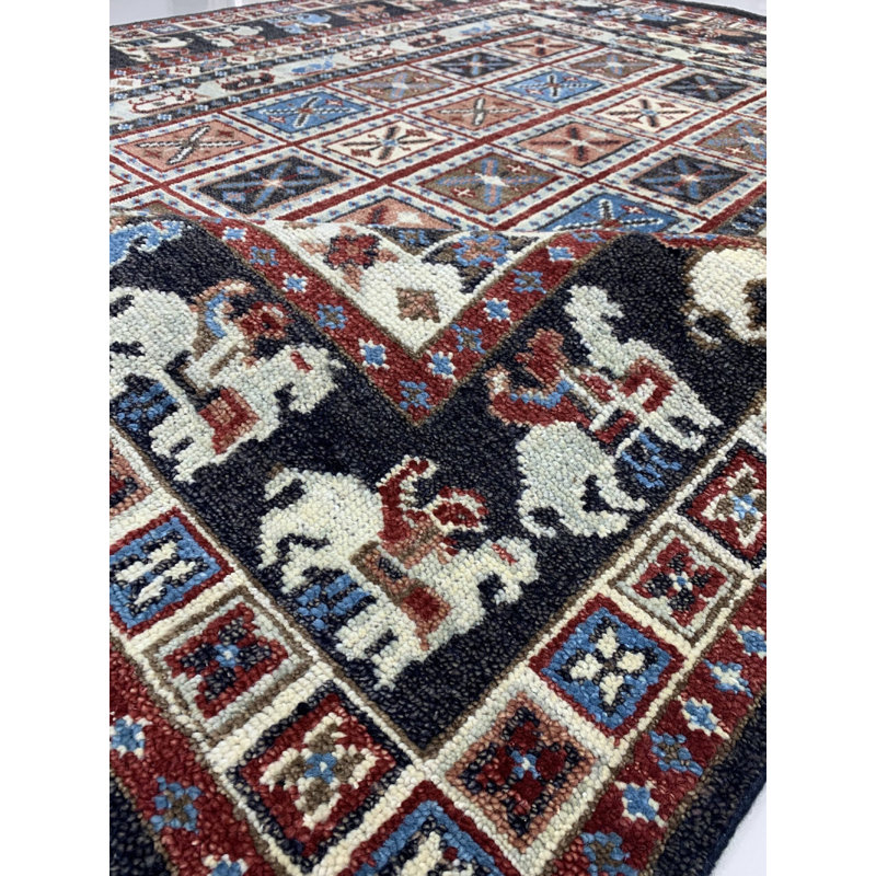 Hand Knotted Wool Geometric Area Rug in Brown, 8' x 10'