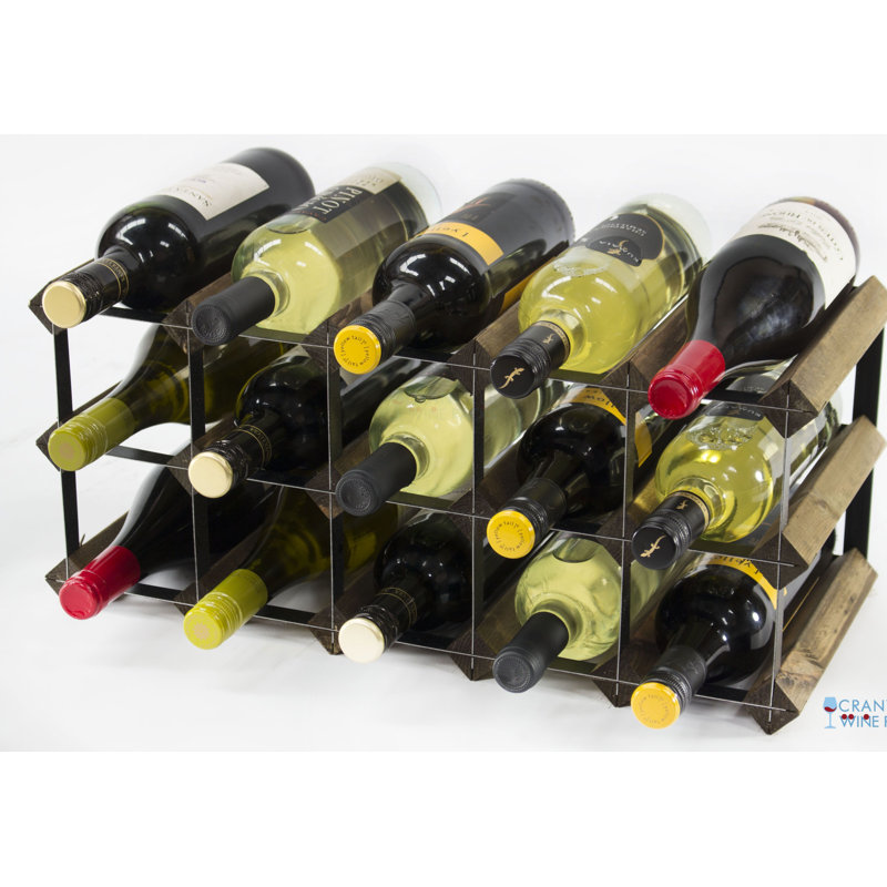 Liddle 15 Bottle Floor Wine Bottle Rack, Walnut Stained Pine / Black Steel
