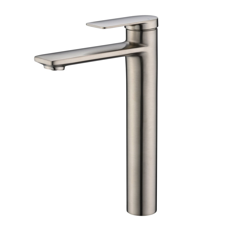 Robinet de lavabo de salle de bain à grande cuve à fixation sur plateau à poignée simple Wedge Collection - Nickel brossé