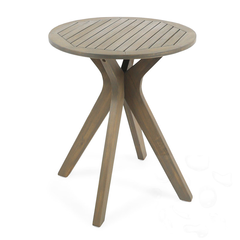 Wooden Round Patio Side Table With X-Leg Design, Gray