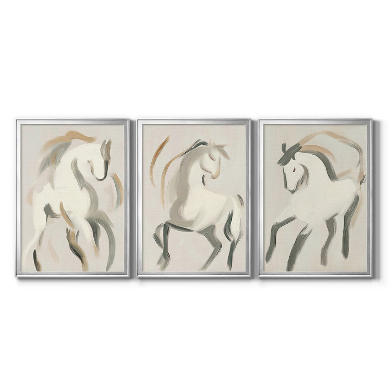 ANIMALS Series CECLXVI - Toile tendue avec châssis encadré - 3 pièces, H 27 po x l 39 po, Argent argent