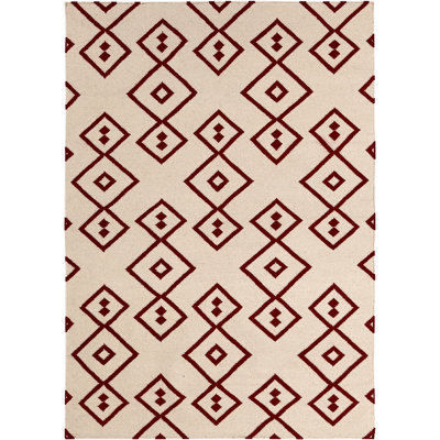 Abasi Authentic Flatwoven Handmade Red & Cream Reversible Modern Angular Geometric Wool Area Rug
