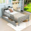 Lit plateforme simple en bois avec tiroirs de rangement, tablettes et tête de lit-1058208748