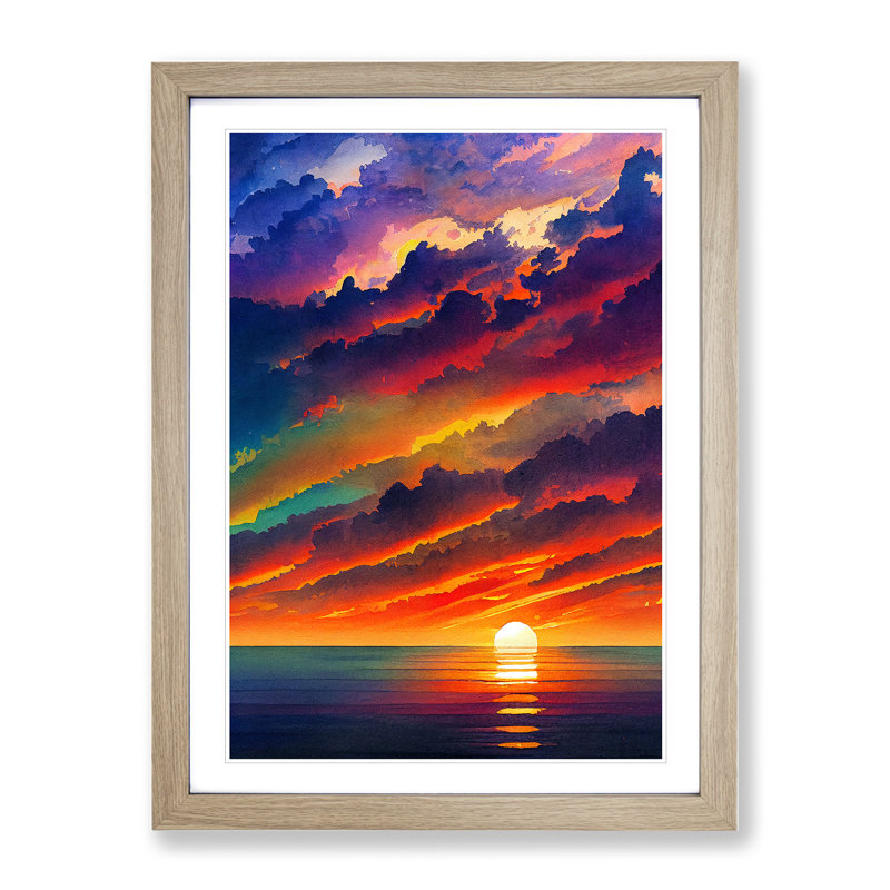 Resplendent Ocean Sunset - Framed Print, 64cm H x 46cm W x 2cm D, Oak