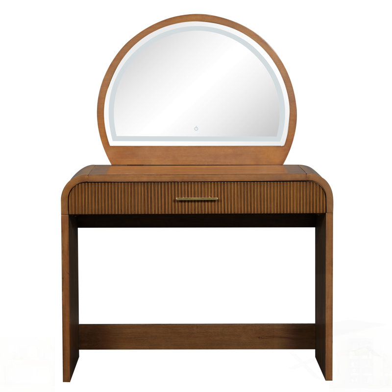Table de coiffeuse avec miroir tactile et tiroir, Espresso