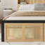 Wooden Bed with Charging Port, LED Light, Headboard Storage & Rattan Drawer-129461596
