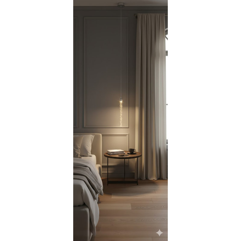 Luminaire suspendu chromé 1 lumière DEL avec tige en cristal transparent, Chrome